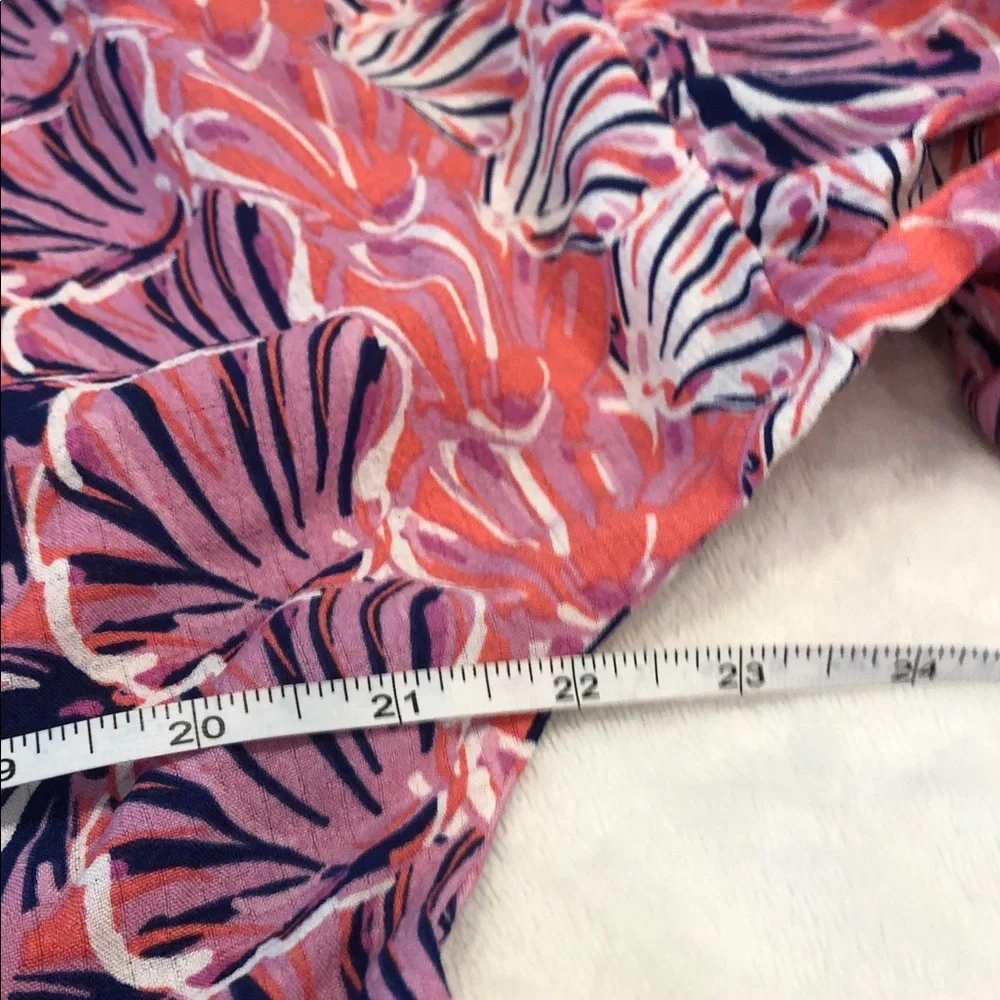 Simply Southern colorful top shell print pink blue white ruffles crop sleeves SM - Picture 7 of 9